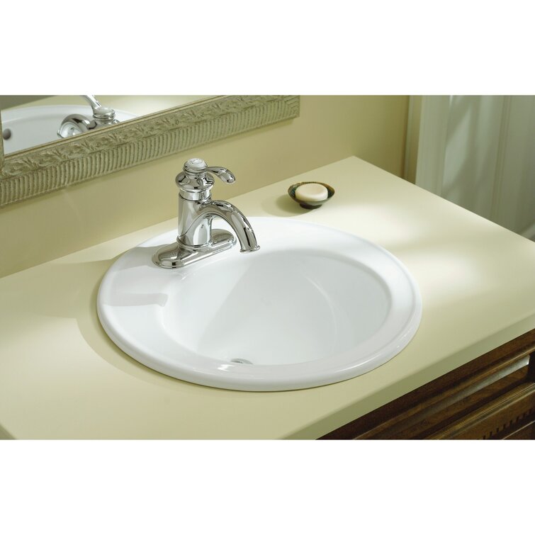 Brookline Ceramic Circular Drop In Bathroom Sink With Overflow 